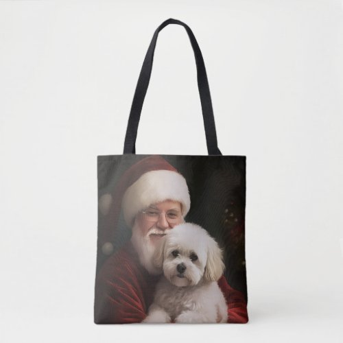 Bichon Frise with Santa Claus Festive Christmas  Tote Bag