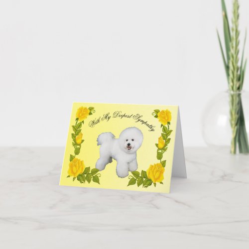 Bichon Frise with Yellow Roses Sympathy Pet Loss Card