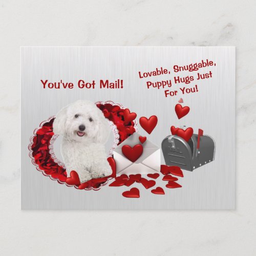 Bichon Frise Youve Got Mail Puppy Hugs Valentine Holiday Postcard