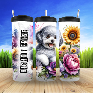 Bichon Frise's Colourful Floral Delight Thermal Tumbler