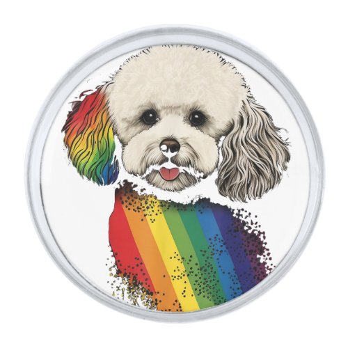 Bichon Gay Pride Dog LGBT Rainbow Flag on Bichon F Silver Finish Lapel Pin