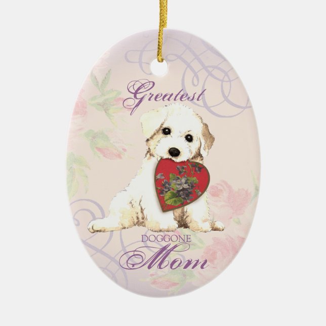 Bichon Heart Mom Ceramic Ornament (Front)