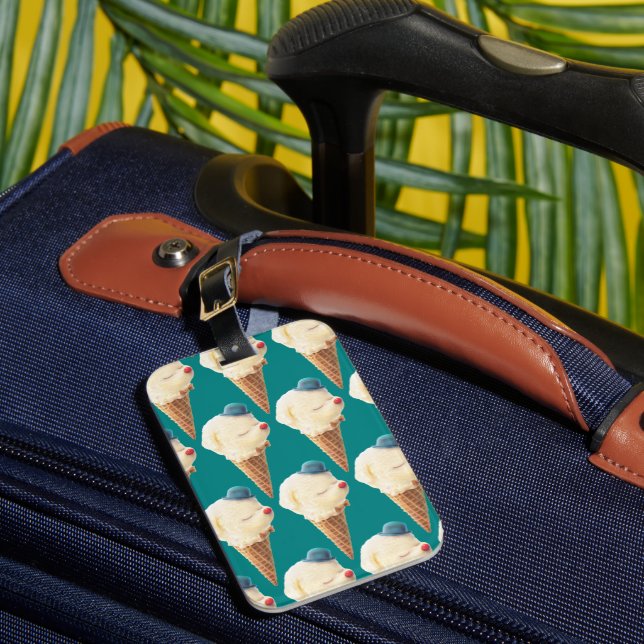Bichon Ice Cream Pattern Teal Luggage Tag (Front Insitu 1)
