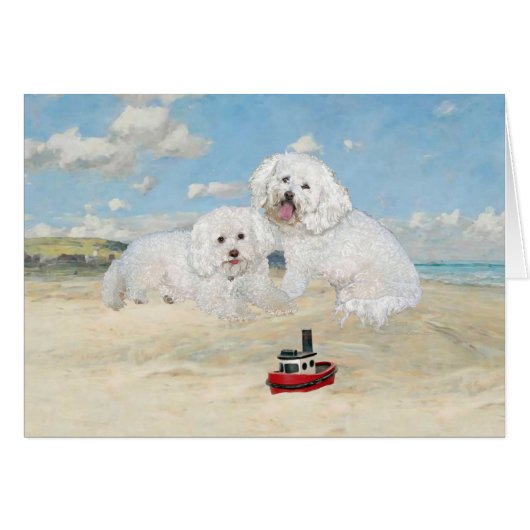 Bichons at the Beach Cards (Front Horizontal)