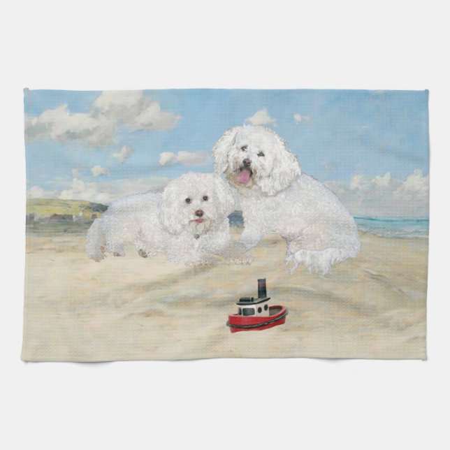 Bichons at the Beach Towel (Horizontal)