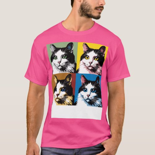 Bicolor Cat Art Cat Lover Gift T_Shirt