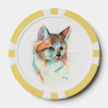 Bicolor Cat Portrait Poker Chips by Goodmooddesign at Zazzle