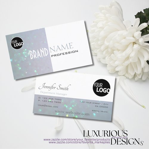 Bicolored White Light Blue Pearl Glitter add Logo Business Card