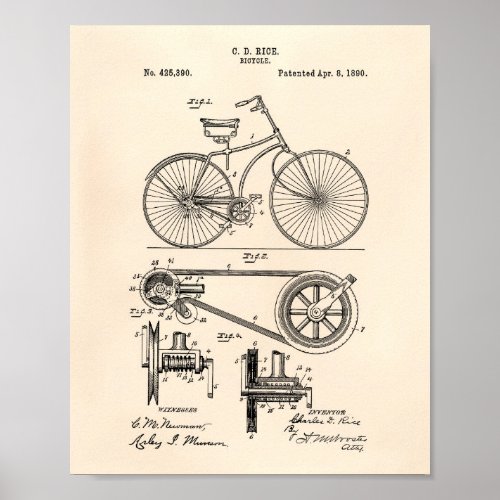 Bicycle 1890 Patent Art _ Old Peper Poster