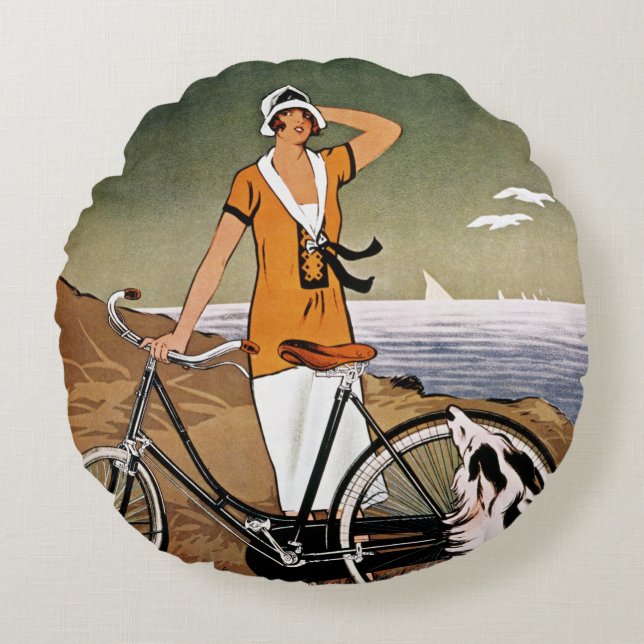 Bicycle Ad, 1925 Round Pillow (Front)
