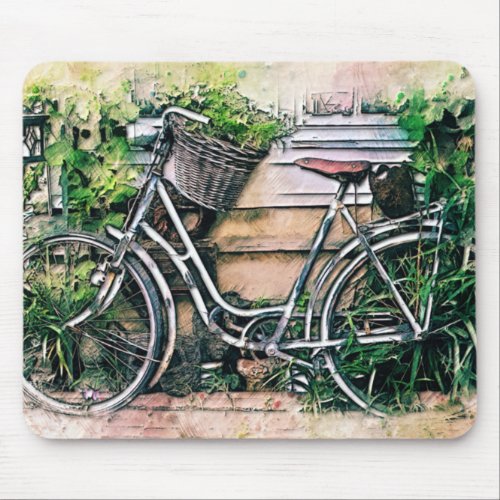 Bicycle and Basket in the Garden Mouse Pad