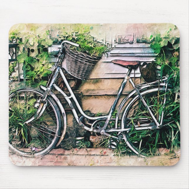 Bicycle and Basket in the Garden Mouse Pad (Front)