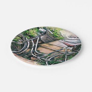 Bicycle and Basket in the Garden Paper Plates