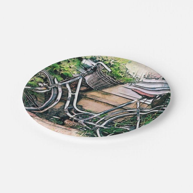 Bicycle and Basket in the Garden Paper Plates (Angled)