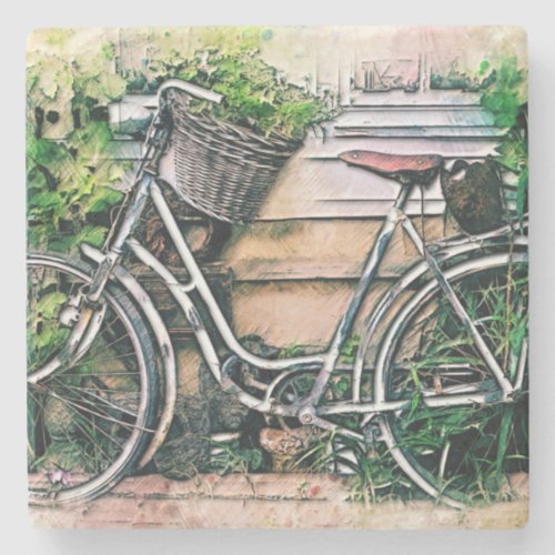 Bicycle and Basket in the Garden Stone Coaster