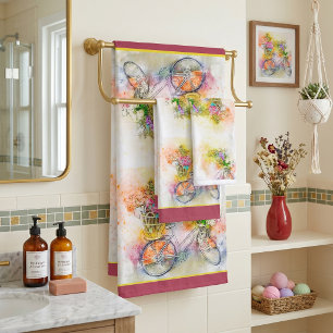 Bicycle and flowers bath towel set