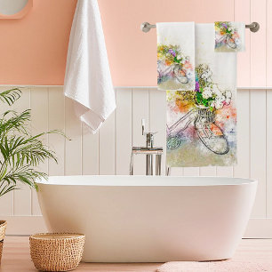 Bicycle and flowers bath towel set