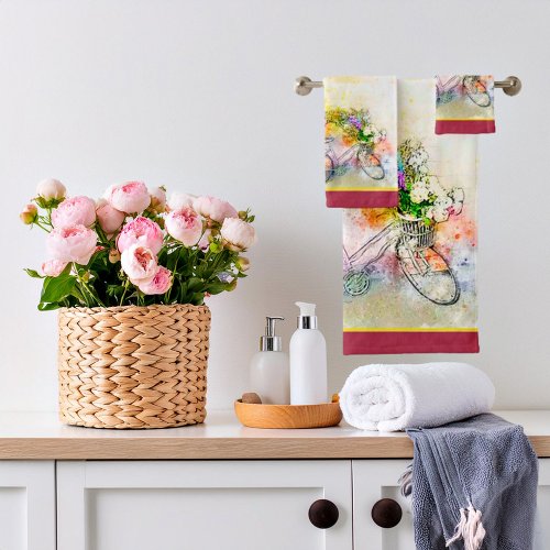 Bicycle and flowers  bath towel set