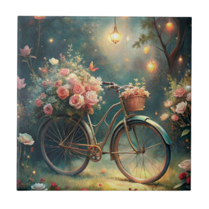 Bicycle and Flowers Ceramic Tile