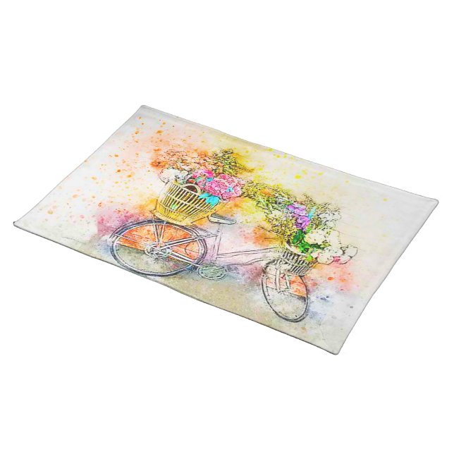Bicycle and flowers  cloth placemat (On Table)