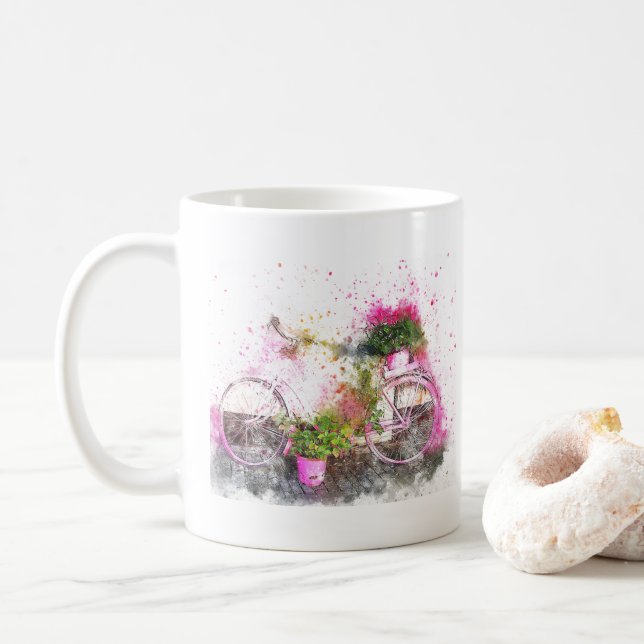 Bicycle and Flowers Coffee Mug (With Donut)