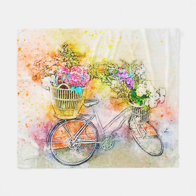 Bicycle and flowers  fleece blanket (Front (Horizontal))
