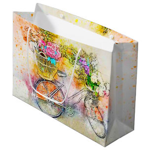 Bicycle and flowers  large gift bag