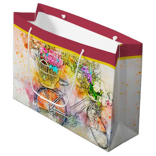 Bicycle and flowers  large gift bag