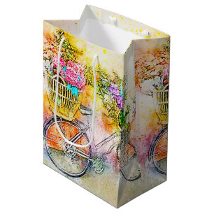 Bicycle and flowers  medium gift bag