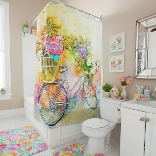 Bicycle and flowers shower curtain