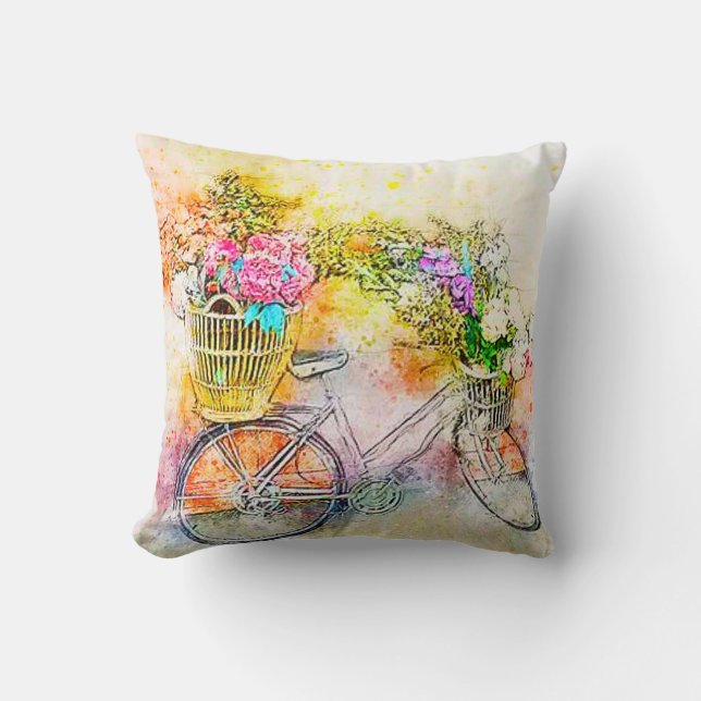 Bicycle and flowers  throw pillow (Front)