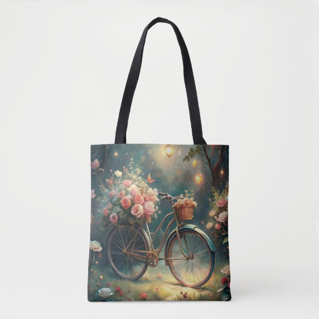 Bicycle and Flowers Tote Bag (Front)