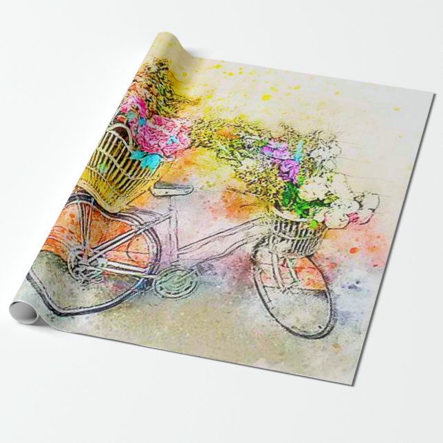 Bicycle and flowers  wrapping paper (Unrolled)