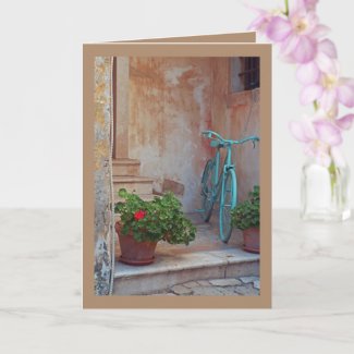 Bicycle And Potted Geranium Folded Greeting Card