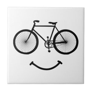 Bicycle and Smile T-Shirt Bicycling Tee Shirt Blac Ceramic Tile