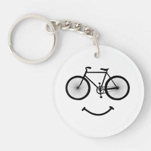 Bicycle and Smile T-Shirt Bicycling Tee Shirt Blac Keychain