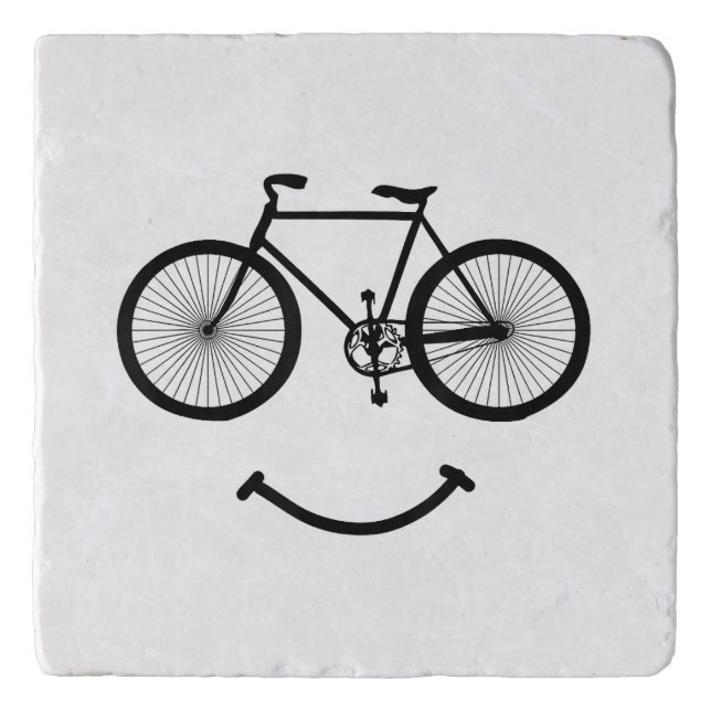 Bicycle and Smile T-Shirt Bicycling Tee Shirt Blac Trivet (Front)