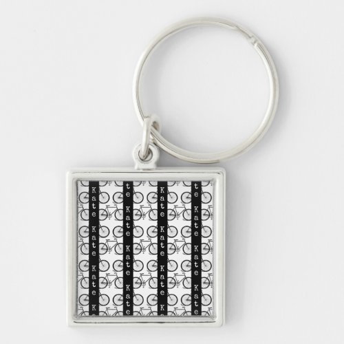 Bicycle Art Pattern Striped CUSTOM NAME  COLOR Keychain