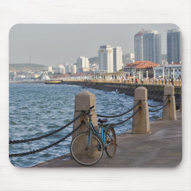 Bicycle at waterfront with Yantai city skyline, Mouse Pad (Front)