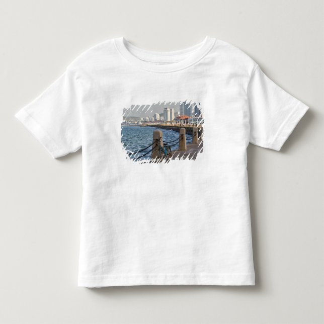 Bicycle at waterfront with Yantai city skyline, Toddler T-shirt (Front)