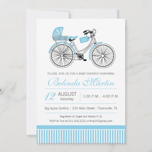 Bicycle Baby Shower Blue Invitation