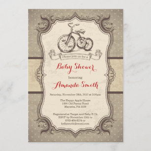 Bicycle Baby Shower Invitation Vintage Retro