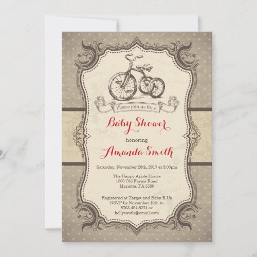 Bicycle Baby Shower Invitation Vintage Retro