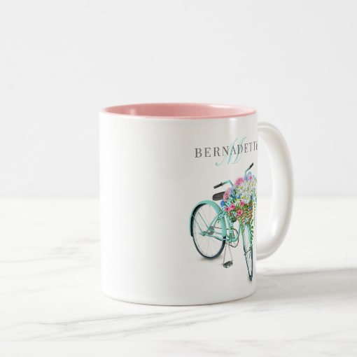 Bicycle Basket Name & Monogram TwoTone Mug Zazzle