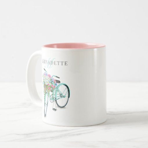 Bicycle Basket Name & Monogram TwoTone Mug Zazzle