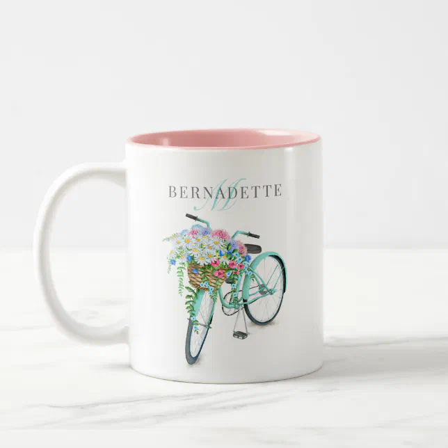 Bicycle Basket Name & Monogram TwoTone Mug Zazzle