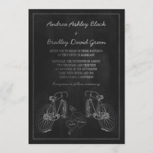 Bicycle Bike Chalkboard Hearts Wedding Invitation