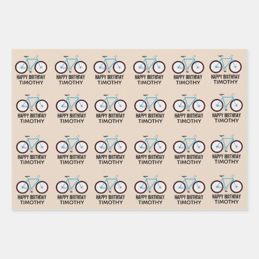 Bicycle Bike Design Birthday Custom Name Wrapping Paper Sheets | Zazzle