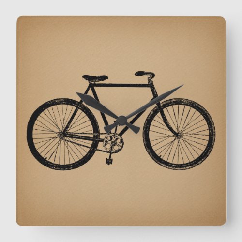 Bicycle Bike Illustration Vintage Brown Cycling Square Wall Clock