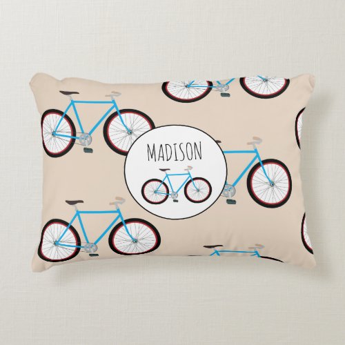 Bicycle Bike Pattern Custom Name Accent Pillow